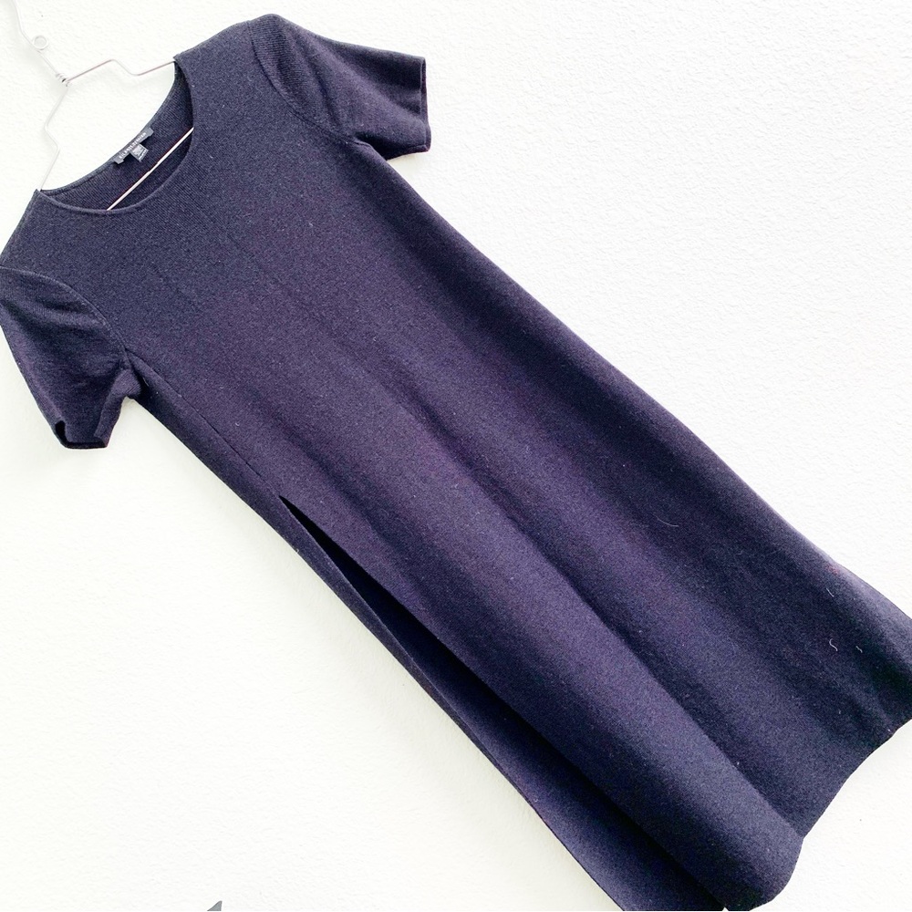 EILEEN FISHER 100% wool slit tunic dress short sleeve knit black petite